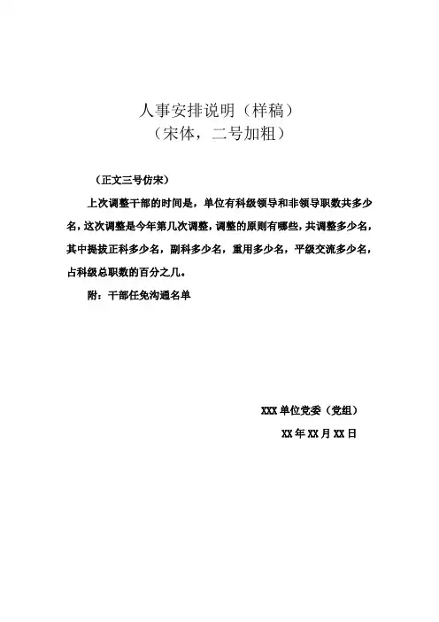 人事安排说明(样稿)