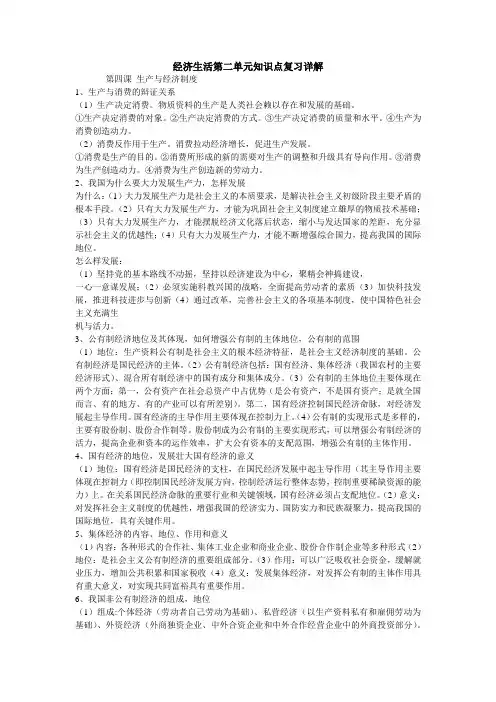 高考政治经济生活第二单元知识点