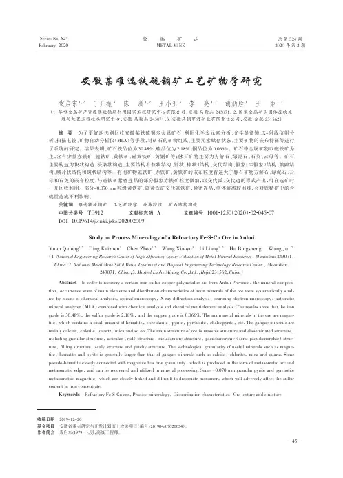 安徽某难选铁硫铜矿工艺矿物学研究