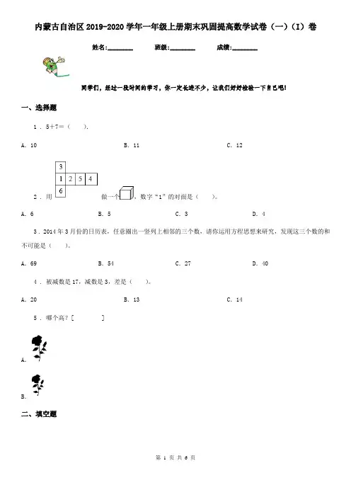 内蒙古自治区2019-2020学年一年级上册期末巩固提高数学试卷(一)(I)卷