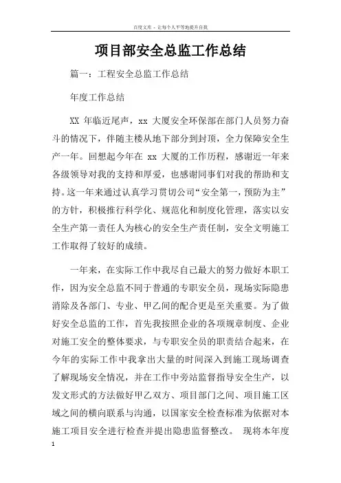 项目部安全总监工作总结