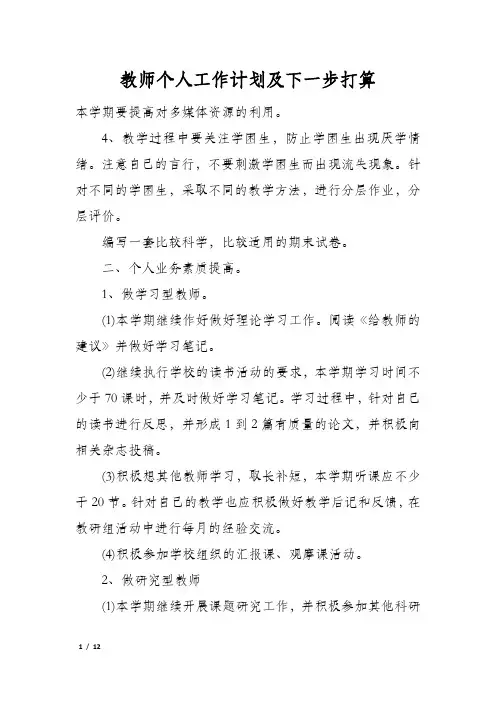 教师个人工作计划及下一步打算