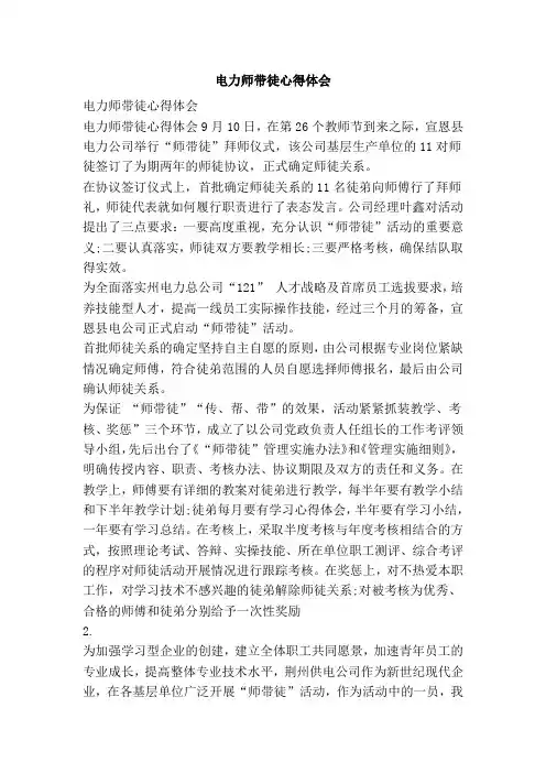电力师带徒心得体会