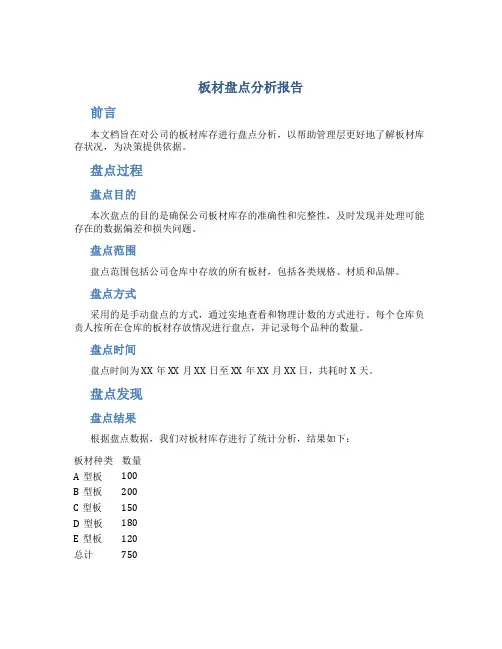 板材盘点分析报告
