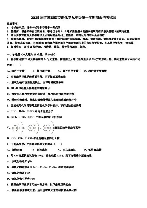 2025届江苏省南京市化学九年级第一学期期末统考试题含解析