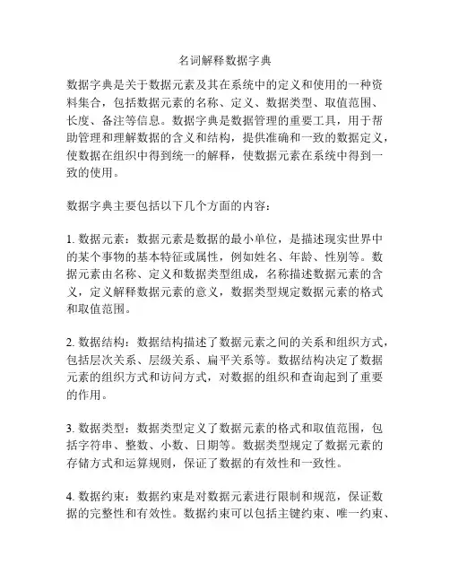 名词解释数据字典