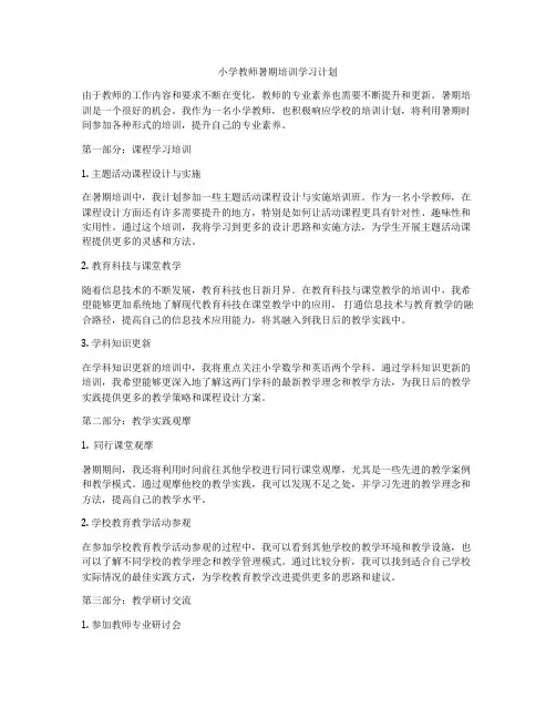 小学教师暑期培训学习计划