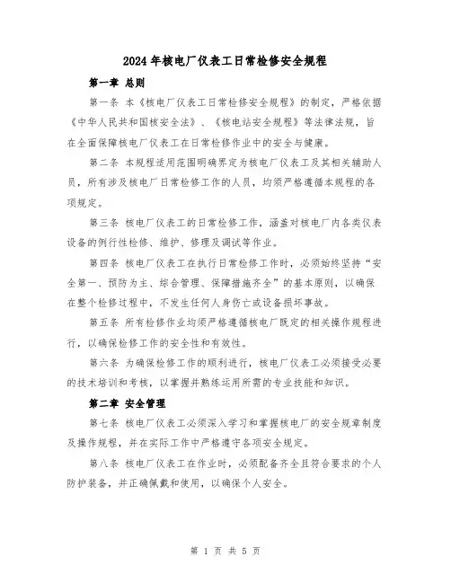 2024年核电厂仪表工日常检修安全规程（2篇）