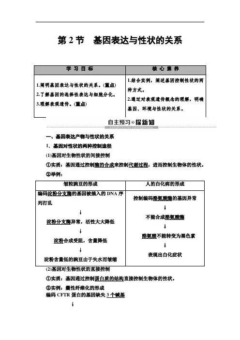 2020人教版生物必修2 第4章 第2节 基因表达与性状的关系