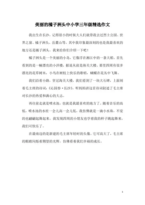 美丽的橘子洲头中小学三年级精选作文