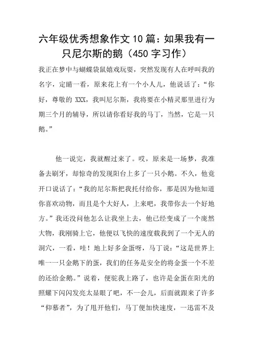 六年级优秀想象作文10篇：如果我有一只尼尔斯的鹅(450字习作)