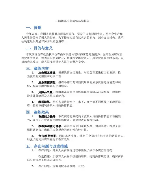 三防防汛应急演练总结报告