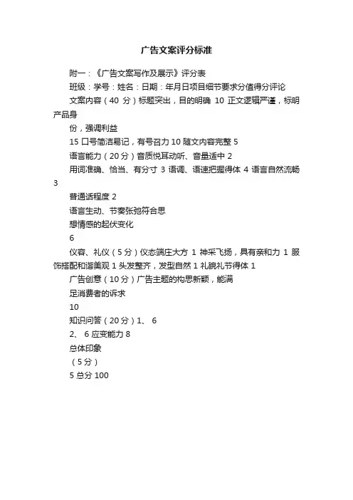 广告文案评分标准