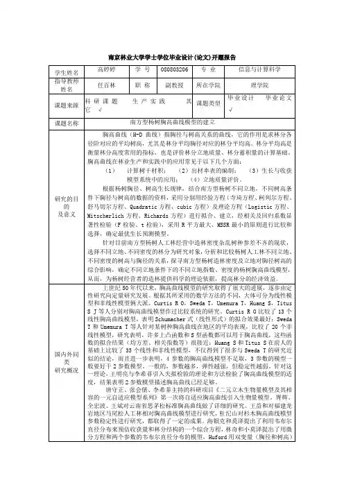 南京林业大学学士学位毕业设计论文开题报告