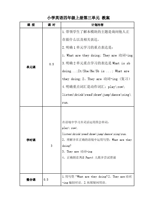 小学英语四年级上册第三单元 教案