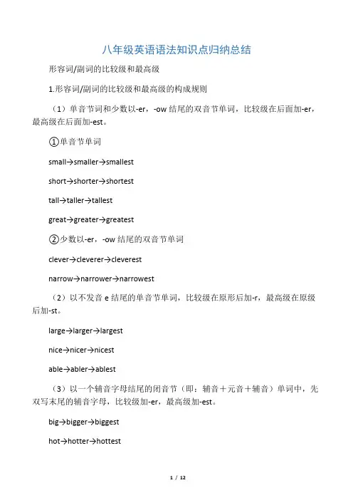 八年级英语语法知识点归纳总结