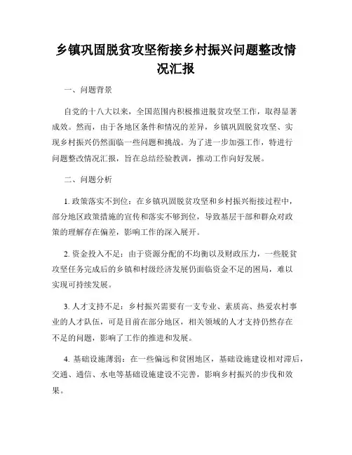 乡镇巩固脱贫攻坚衔接乡村振兴问题整改情况汇报
