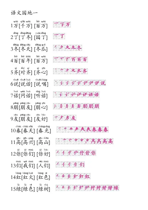 最新人教版一年级语文下册生字拼音组词笔画笔顺语文园地一