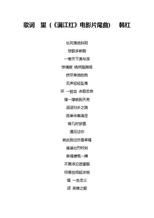 歌词  望 (《满江红》电影片尾曲)   韩红