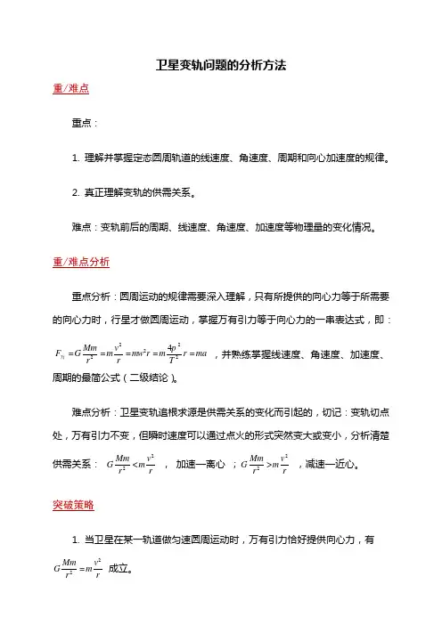 高二物理人教版必修2 6.4卫星变轨问题的分析方法