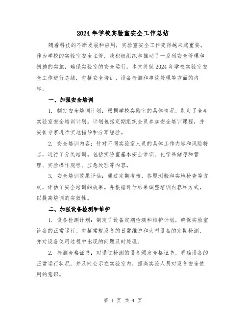 2024年学校实验室安全工作总结(2篇)
