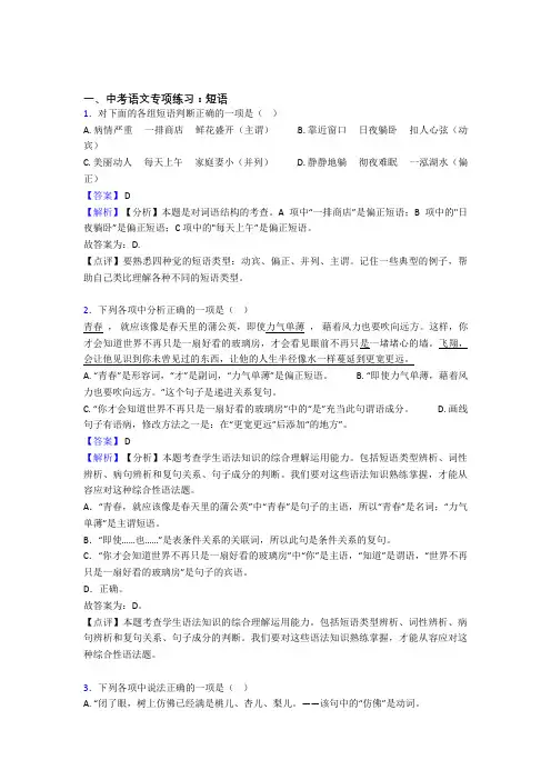 部编初中中考语文 短语训练试题含答案