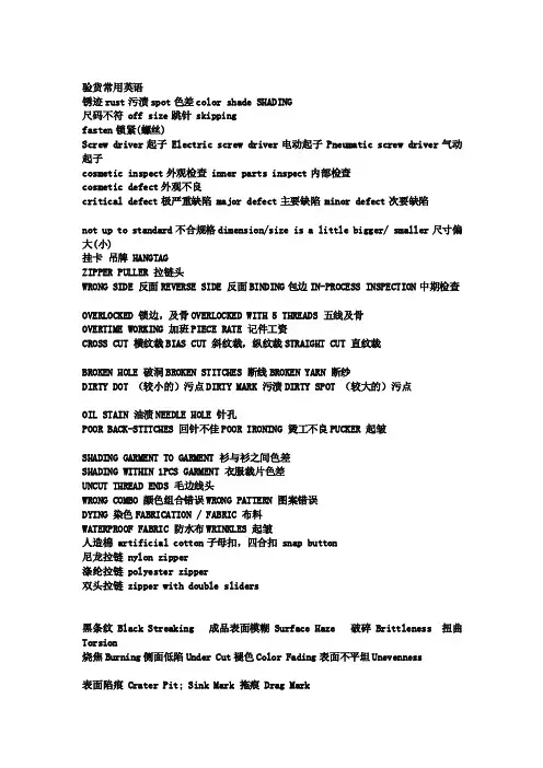 [整理版]验货常用英语