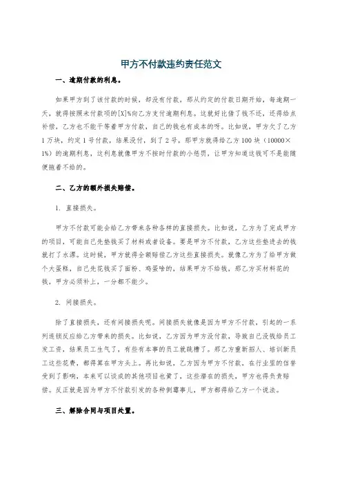 甲方不付款违约责任范文