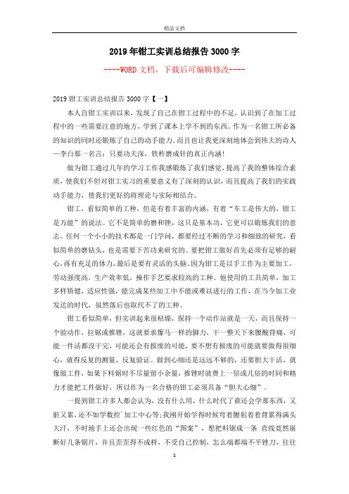 2019年钳工实训总结报告3000字