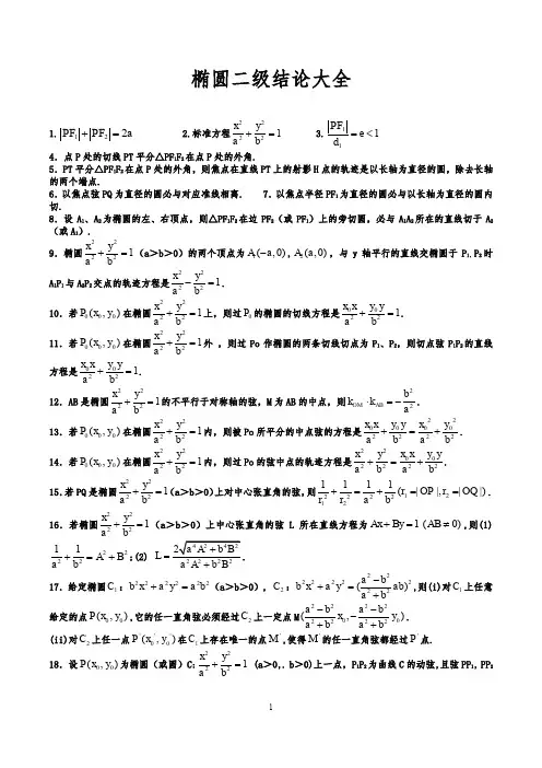 椭圆二级结论大全