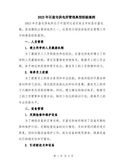 2023年石盘屯供电所管理典型经验案例