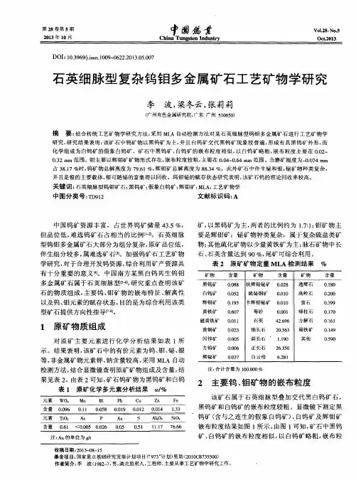 石英细脉型复杂钨钼多金属矿石工艺矿物学研究