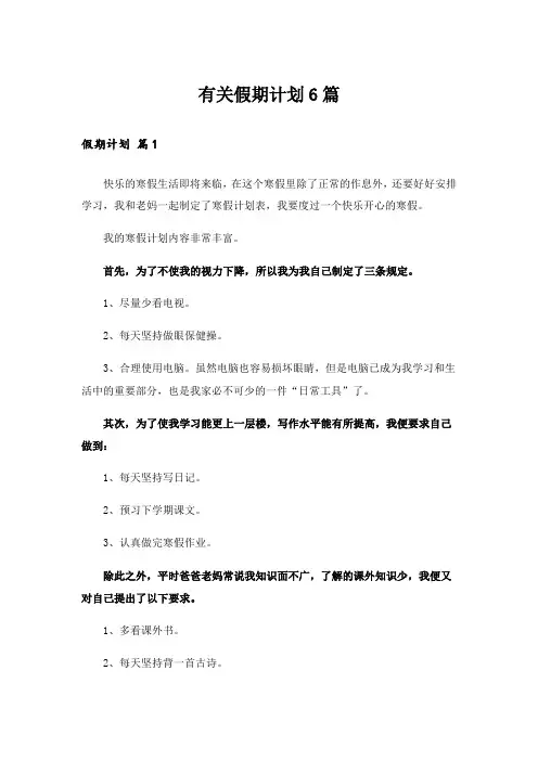 有关假期计划6篇
