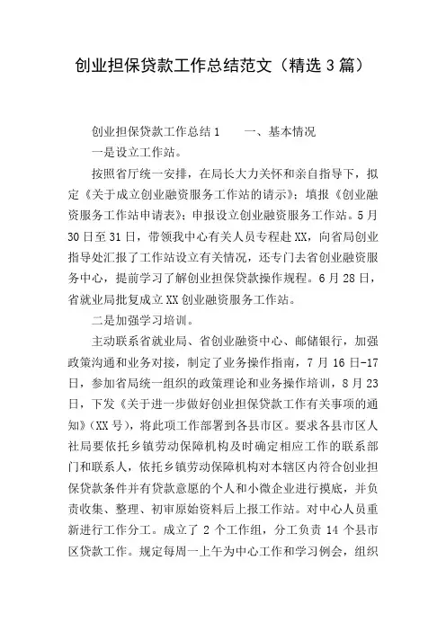 创业担保贷款工作总结范文(精选3篇)