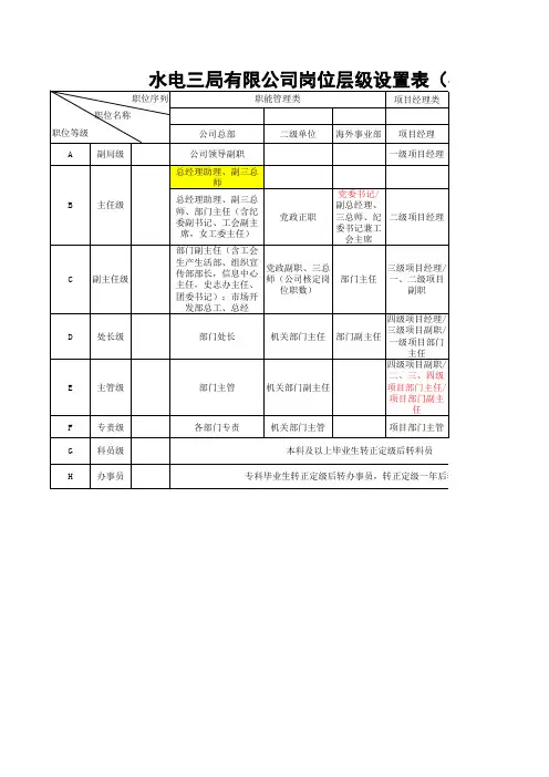 岗位层级设置表 初稿 