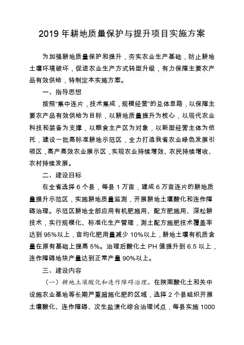 2019年耕地质量保护与提升项目实施方案【模板】