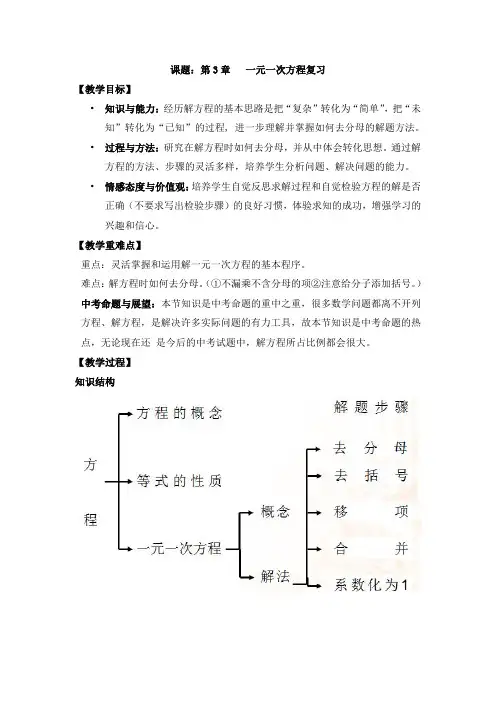 人教版七年级数学上册第3章   一元一次方程复习