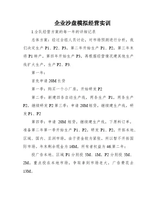 企业沙盘模拟经营实训