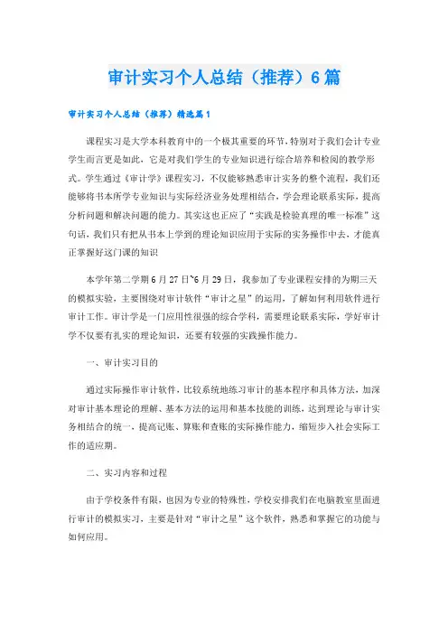 审计实习个人总结(推荐)6篇