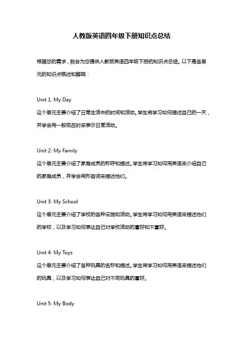 人教版英语四年级下册知识点总结