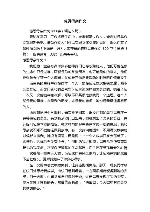 感恩母亲作文800字（精选5篇）
