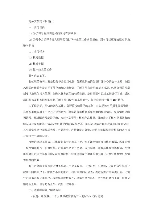 财务文员实习报告