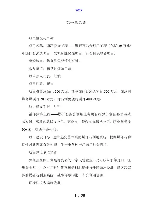 煤矸石综合利用工程项目工作可行性研究报告材料[1]