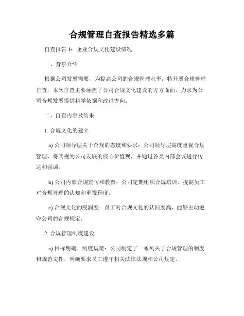 合规管理自查报告精选多篇