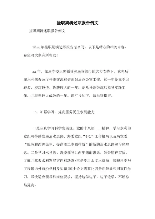 2021年挂职期满述职报告例文