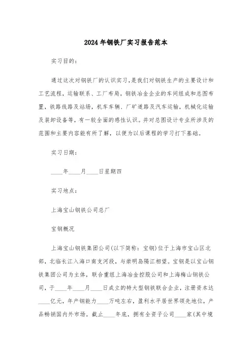 2024年钢铁厂实习报告范本（2篇）
