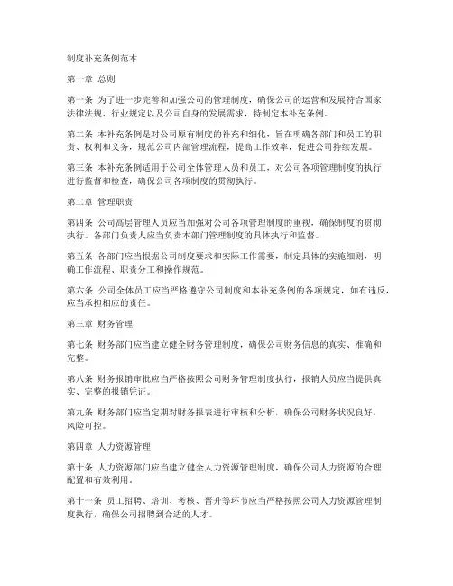 制度补充条例的范本