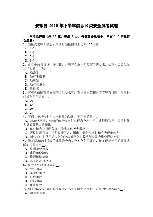 安徽省2018年下半年信息B类安全员考试题