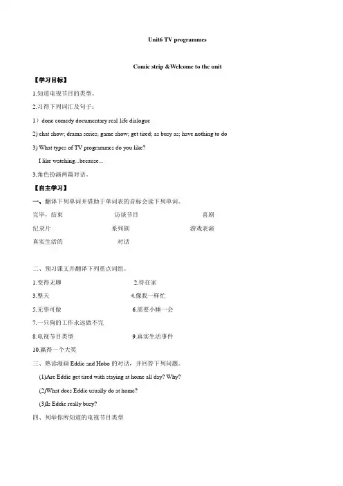 译林版九年级英语上册Unit6 TV programmes(含所有课时)导学案