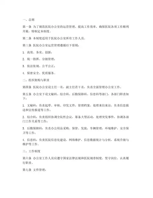 医院办公室运营管理制度范本